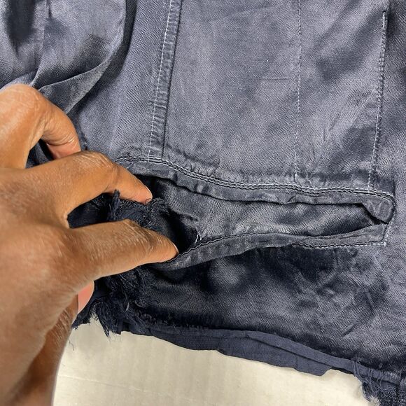 Unbranded Navy Silk Blend Open Blazer Raw Hem Edgy Minimalist Jacket Size 4 - Picture 6 of 12